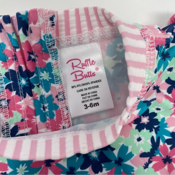 Ruffle Butts Pink Sun Hat and Pink Floral Long Sleeve Swim Suit Infant Baby - Picture 6 of 13
